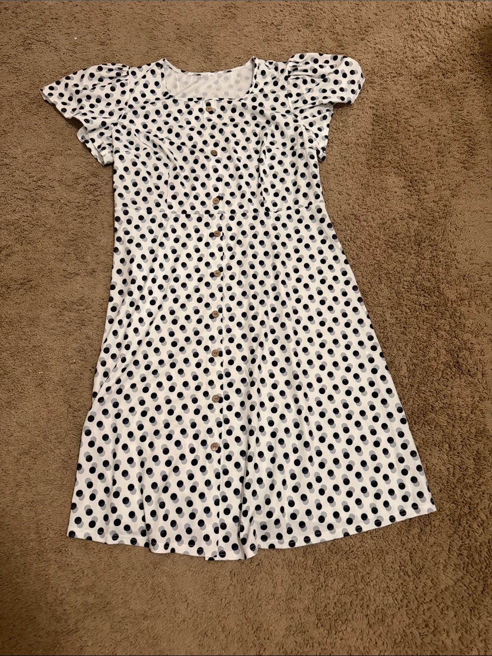 White Polka Dot Button-Front Dress